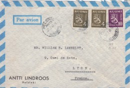 LETTRE FINLANDE COVER FINLANDE 1949. PAR AVION. HELSINKI - LYON FRANCE  /CLASSEUR FINLANDE 8 - Brieven En Documenten