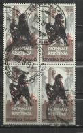 ITALY 1954 - EAGLE - BLOCK OF 4 STAMPS . USED OBLITERE GESTEMPELT USADO - 1946-60: Used