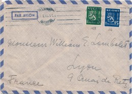 LETTRE FINLANDE COVER FINLAND 1949. PAR AVION. HELSINKI - LYON FRANCE  /CLASSEUR FINLANDE 23 - Brieven En Documenten