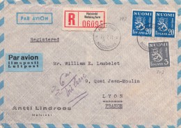 LETTRE FINLANDE COVER FINLAND 195I. RECOMMANDEE PAR AVION. HELSINKI - LYON FRANCE  /CLASSEUR FINLANDE 24 - Brieven En Documenten