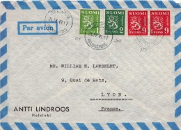 LETTRE FINLANDE COVER FINLAND 1949. PAR AVION. HELSINKI - LYON FRANCE  /CLASSEUR FINLANDE 24B - Brieven En Documenten