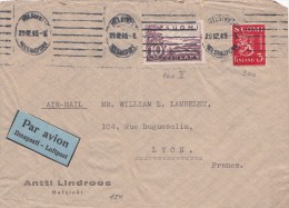 LETTRE FINLANDE COVER FINLAND 1945. PAR AVION. HELSINKI - LYON FRANCE  /CLASSEUR FINLANDE 25 - Brieven En Documenten