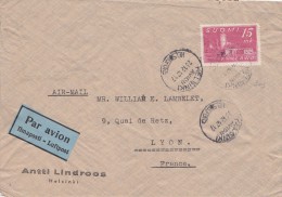 LETTRE FINLANDE COVER FINLAND 1947. PAR AVION. HELSINKI - LYON FRANCE  /CLASSEUR FINLANDE 26 - Brieven En Documenten