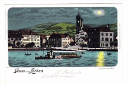 Motiv Schiffe - Gruss Aus Lachen SZ Nacht Litho Gebr. Metz Ges. 10.8.1900 - Lachen