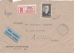 LETTRE FINLANDE COVER FINLAND 1947. RECOMMANDEE PAR AVION. HELSINKI - LYON FRANCE  /CLASSEUR FINLANDE 30 - Brieven En Documenten