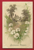 PBQ-15  Joyeuses Pâques Maison De Mêtre Et Bouquet D'oeillets.  Cachet 1919 - Pâques