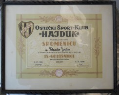 HRVATSKI SPORTSKI KLUB "HAJDUK" - OSIJEK 1936 SPOMENICA MEMORIAL FOOTBALL CLUB HAJDUK, OSIJEK - Andere & Zonder Classificatie