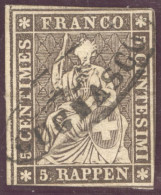 Heimat TI Cugnasco Ca. 1860 Strahlenstempel Auf 5Rp. Strubel - Gebraucht