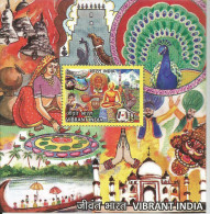 3Pcs,Miniature Sheet Of Vibrant India, MNH, Mint, Peacock,Rangoli,Mask,Camel, Elephant,Tajmahal,Railway Metro - Pauwen