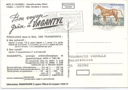 LBL35A- MONACO CP PUBLICITAIRE PRODUITS PHARMACEUTIQUES VAGANTYL  THÈME MUSÉE AUTOMOBILE - Lettres & Documents
