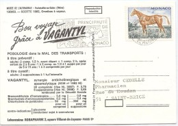 LBL35A- MONACO CP PUBLICITAIRE PRODUITS PHARMACEUTIQUES VAGANTYL  THÈME MUSÉE AUTOMOBILE - Lettres & Documents