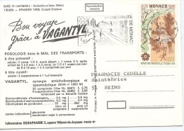 LBL35A- MONACO CP PUBLICITAIRE PRODUITS PHARMACEUTIQUES VAGANTYL  THÈME MUSÉE AUTOMOBILE - Storia Postale