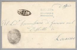 Heimat TI Gordola 1854-02-23 Strahlenstempel Auf Brief Ohne Marke Nach Locarno - Briefe U. Dokumente