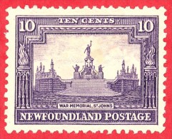 Canada Newfoundland # 153 - 10 Cents - Mint LH F - Dated  1928 -  War Memorial /  Monument De Guerre - 1908-1947