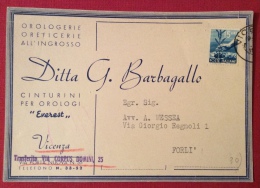 OROLOGERIA OREFICERIA - DITTA G.BARBAGALLO DI VICENZA - CARTOLINA PER FORLI´ NEL 1950 - Horloges