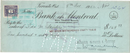 Bank Of Montreal 8th Oct 1952...........................................(dr1) - Cheques & Traveler's Cheques