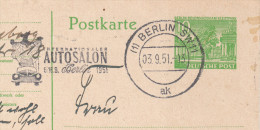 Westberlin 1951  Maschinenwerbestempel (1) BERLIN SW11  Internationaler Autosalon Auf Postkarte - Macchine Per Obliterare (EMA)