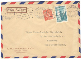 FINLANDIA - FINLAND - SUOMI - 1956 - Airmail - Porkkala + 3 - Viaggiata Da Helsinki Per Hannover, Germany - Storia Postale