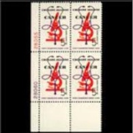 Plate Block -1965 USA Crusade Against Cancer Stamp Sc#1263 Microscope Stethoscope Medicine - Numero Di Lastre