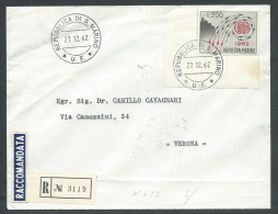 1962 SAN MARINO LETTERA EUROPA BUSTA PIEGATA TIMBRO ARRIVO - F - Storia Postale