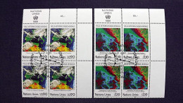 UNO-Genf 176/7 Eckrandviererblock ´B´, Oo/ESST, 25 Jahre Weltwetterwacht: Satellitenaufnahmen - Gebruikt