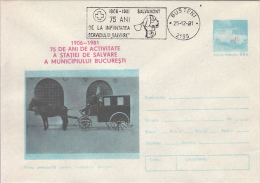 BUCHAREST AMBULACE SERVICE, AMBULANCE WAGON, MOUNTAIN RESCUE, COVER STATIONERY, ENTIER POSTAL, 1981, ROMANIA - Secourisme