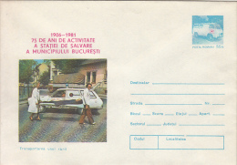 BUCHAREST AMBULACE SERVICE, COVER STATIONERY, ENTIER POSTAL, 1981, ROMANIA - Secourisme