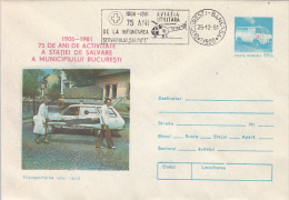 BUCHAREST AMBULACE SERVICE, HELICOPTER, COVER STATIONERY, ENTIER POSTAL, 1981, ROMANIA - Secourisme