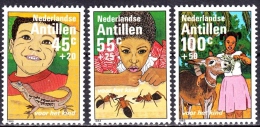 Netherlands Antilles 1983 Child Welfare Animals Lizard Reptiles Ant Donkey Mammals Children Stamps MNH Michel 500-502 - Anes