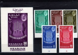 Sharjah 1963 Série Complète Non Dentelée Avec Bloc N** Lutte Contre La Faim Against Hunger - Contre La Faim
