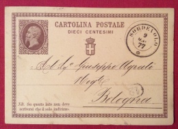 INTERO POSTALE N.1 CON ANNULLO DOPPIO CERCHIO DI SORDEVOLO PER BOLOGNA IN DATA 9 MAGGIO 1877 - Entiers Postaux