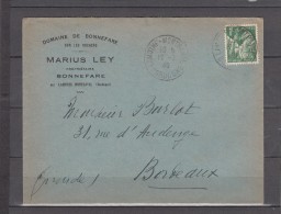 Lettre  LAMOTHE-MONTRAVEL  Dordogne Le 12 7 1940  Entete  " DOMAINE DE BONNEFAIRE   "   Iris 1f Vert Pour BORDEAUX - 1939-44 Iris