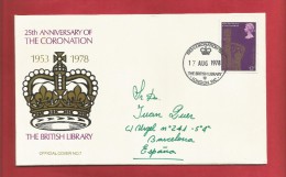 25TH ANNIVERSARY OF THE CORONATION THE BRITISH LIBRARY LONDON OFFICIAL COVER - Oficiales