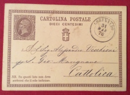 CORINALDO  ANNULLO DOPPIO CERCHIO SU INTERO POSTALE N.1 _ PER CATTOLICA IN DATA 31 MARZO 1876 - Interi Postali