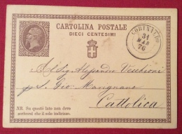 CORINALDO  ANNULLO DOPPIO CERCHIO SU INTERO POSTALE N.1 _ PER CATTOLICA IN DATA 31 MARZO 1876 - Stamped Stationery