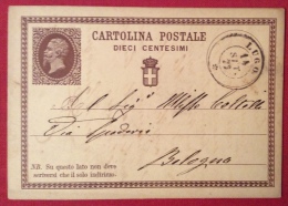 LUGO   ANNULLO DOPPIO CERCHIO  SU INTERO POSTALE N.1 _ PER  BOLOGNA IN DATA 14 SETTEMBRE  1877 - Stamped Stationery