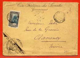 CÔTE DES SOMALIS LETTRE DE 1923 DE DJIBOUTI POUR CLAMECY (PLIEE) - Briefe U. Dokumente