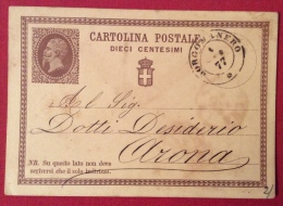 BORGOMANERO ANNULLO DOPPIO CERCHIO  SU INTERO POSTALE N.1 _ PER  ARONA IN DATA 4 GENNAIO 1877 - Ganzsachen