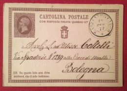 S.LORENZO IN CAMPO DOPPIO CERCHIO   SU INTERO POSTALE N.2  PER  BOLOGNA IN DATA  9 NOVEMBRE 1877 - Entiers Postaux