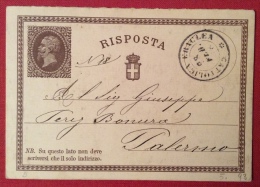 CATTOLICA ERACLEA   DOPPIO CERCHIO   SU INTERO POSTALE N.2 RISPOSTA  PER  PALERMO IN DATA  28 FEBBRAIO  1878 - Stamped Stationery