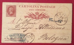 GAVELLO COLLETTORIA CORSIVA + ROVIGO+  TIMBRO COMMERCIALE VALENTINO MANETTI   SU INTERO POSTALE - 1878 - Entero Postal