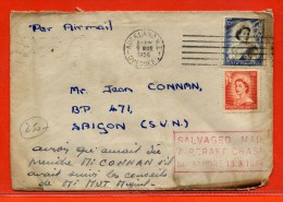 NOUVELLE ZELANDE LETTRE ACCIDENTEE DE 1954 DE AUCKLAND POUR SAIGON VIA SINGAPOUR - Cartas & Documentos