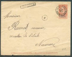 E.P. Enveloppe 10 Centimes Fine Barbe, Obl. Sc LIEGE (GUILLEMINS) Du 10 Août 1895 + Griffe Encadrée POULSEUR Vers Namur. - Langstempel