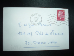 LETTRE TP MARIANNE DE CHEFFER 0,40 OBL.MEC.2-1-1971 PARIS 18 + AVANT DERNIER JOUR TARIF URGENT 0,40 - 1967-1970 Marianne De Cheffer