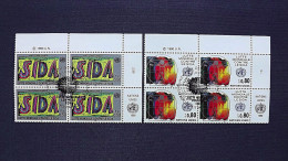 UNO-Genf 184/5 Eckrandviererblock ´B´, Oo/ESST, Weltweite Aidsbekämpfung - Used Stamps