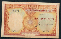 FRENCH INDOCHINA  P96a  10 PIASTRES  1953 VG TEAR - Indocina