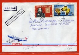 ZAIRE TIMBRE PAPILLON SURCHARGE RENVERSEE SUR LETTRE DE 1985 DE MUTWANGA - Other & Unclassified