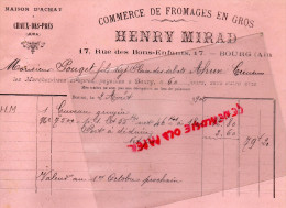 01 - BOURG - FACTURE HENRY MIRAD - COMMERCE FROMAGES - MAISON ACHAT A CHAUX DES PRES -39- JURA- 1902- RUE BONS ENFANTS - Alimentaire