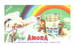 Buvard Ancien  Moutarde "Amora" Verre Avec Ours - Moutardes