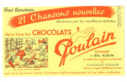 Buvard Ancien Chocolat  "Chocolats Poulain" 21 Chansons Bon Voyage Mr Dumollet(fond Jaune) - Chocolat